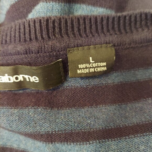 Claiborne Sweater Mens Large Blue Striped V-Neck Pullover career retro hipster - Picture 13 of 13